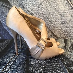Nude Satin Embellished heels